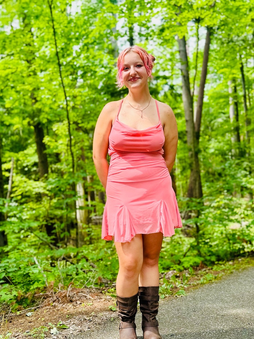 Strapless Coral Pink Ruched Fit-and-Flare Dress